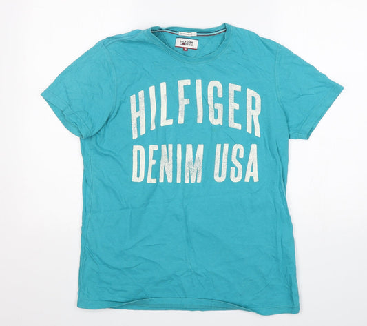 Hilfiger Denim Mens Green  Cotton  T-Shirt Size M Round Neck