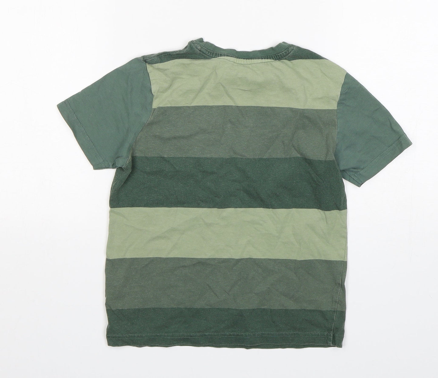 George Boys Green Striped Cotton Basic T-Shirt Size 7-8 Years Round Neck