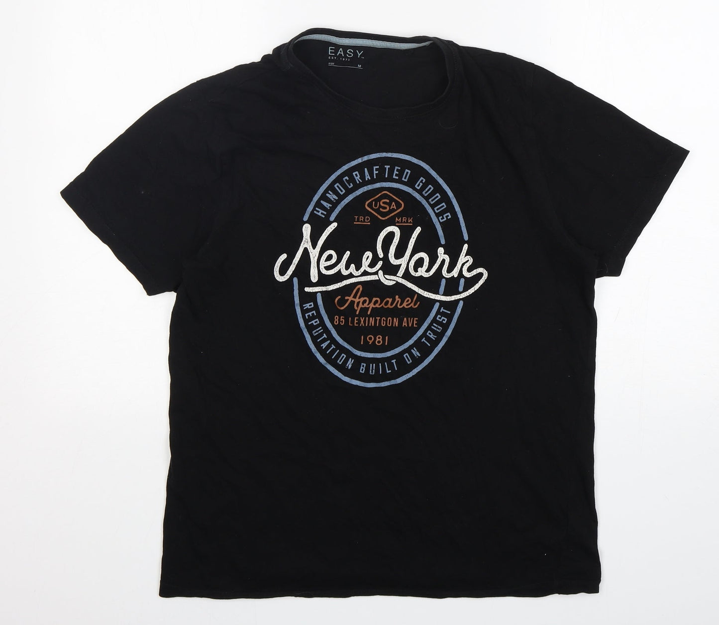 Easy Mens Black  Cotton  T-Shirt Size M Round Neck