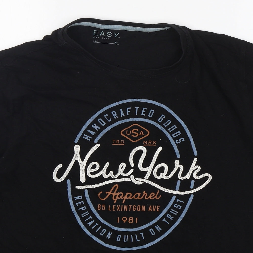 Easy Mens Black  Cotton  T-Shirt Size M Round Neck