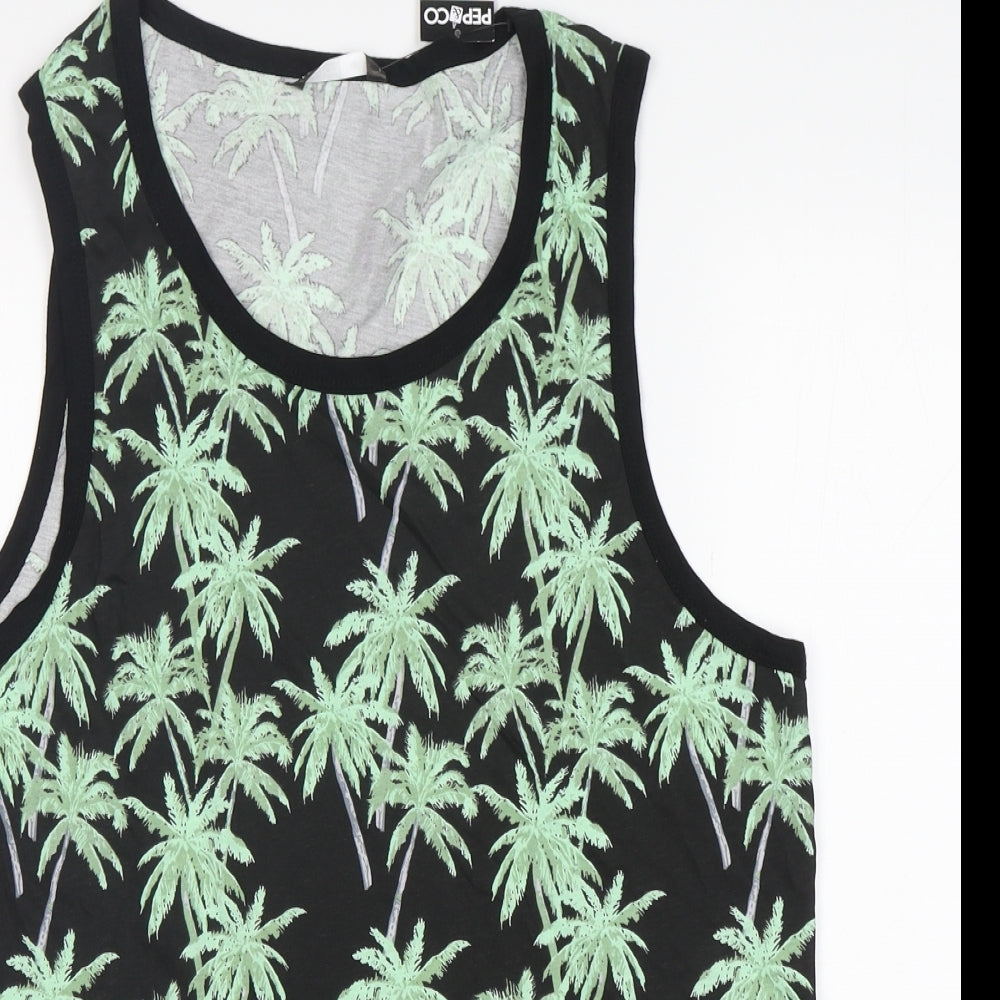 PEP&CO Mens Multicoloured Floral Cotton Basic Tank Size M Round Neck