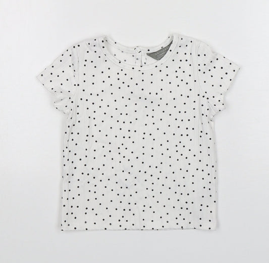 Primark Girls White Polka Dot Polyester Basic T-Shirt Size 9-12 Months Round Neck