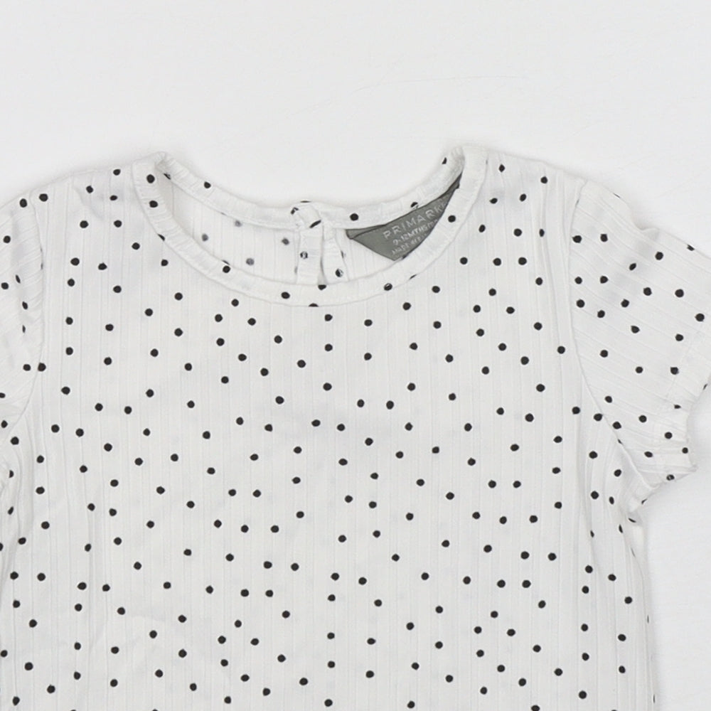 Primark Girls White Polka Dot Polyester Basic T-Shirt Size 9-12 Months Round Neck