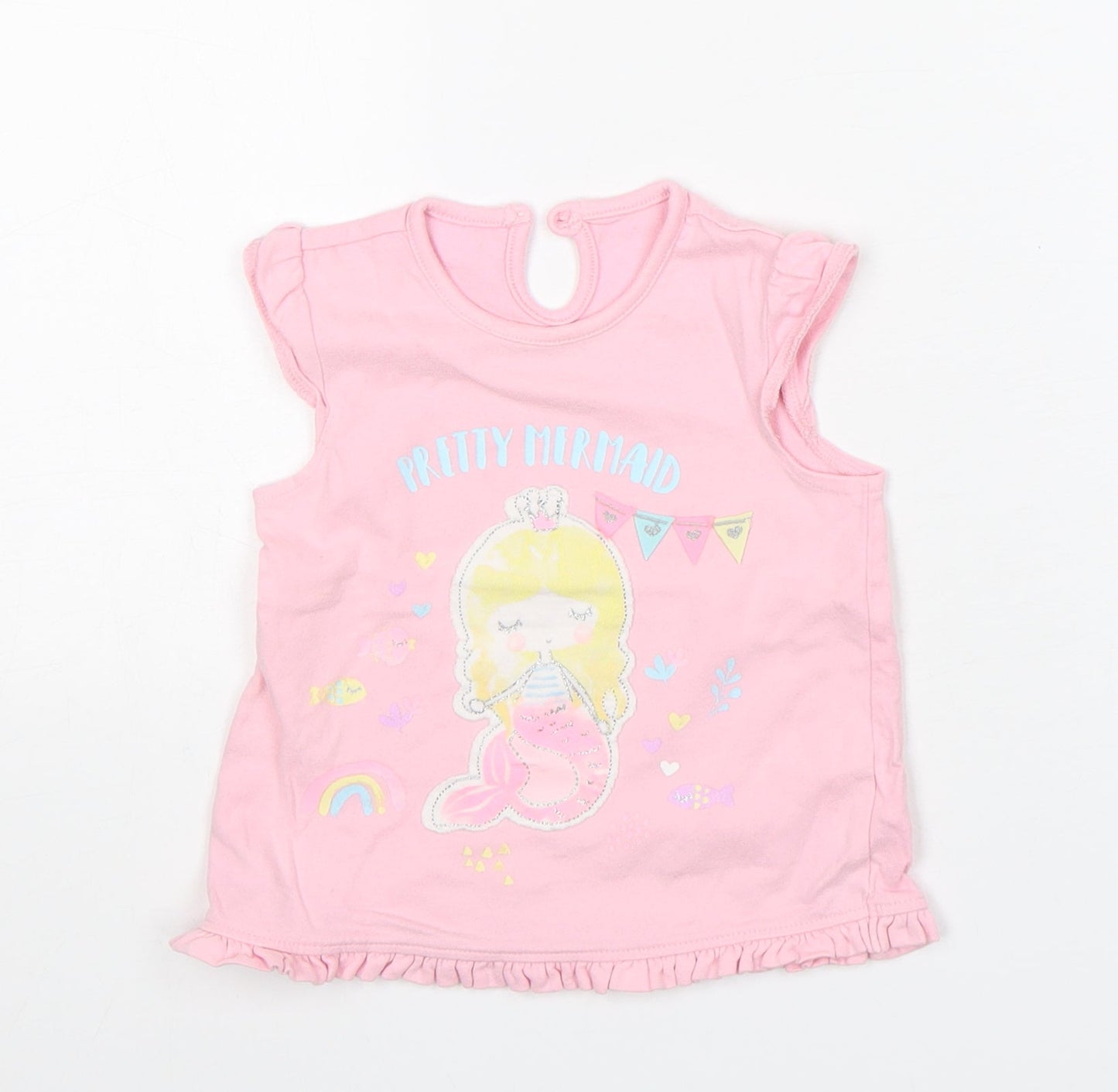 George Girls Pink  Cotton Basic Tank Size 9-12 Months Round Neck