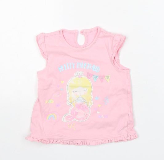 George Girls Pink  Cotton Basic Tank Size 9-12 Months Round Neck