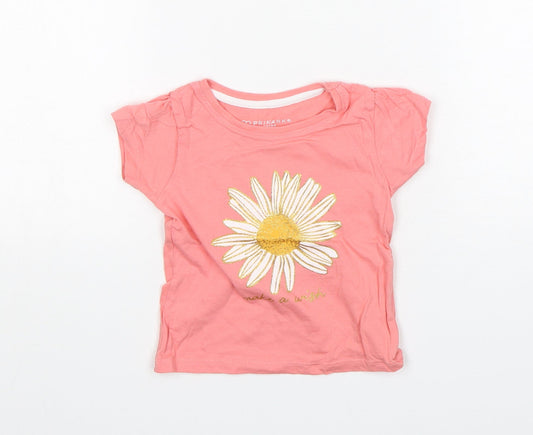 Primark Girls Pink  Cotton Basic T-Shirt Size 9-12 Months Round Neck