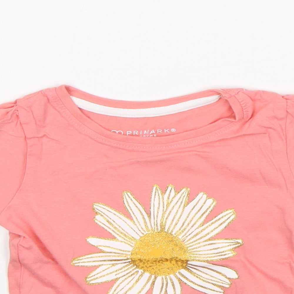 Primark Girls Pink  Cotton Basic T-Shirt Size 9-12 Months Round Neck