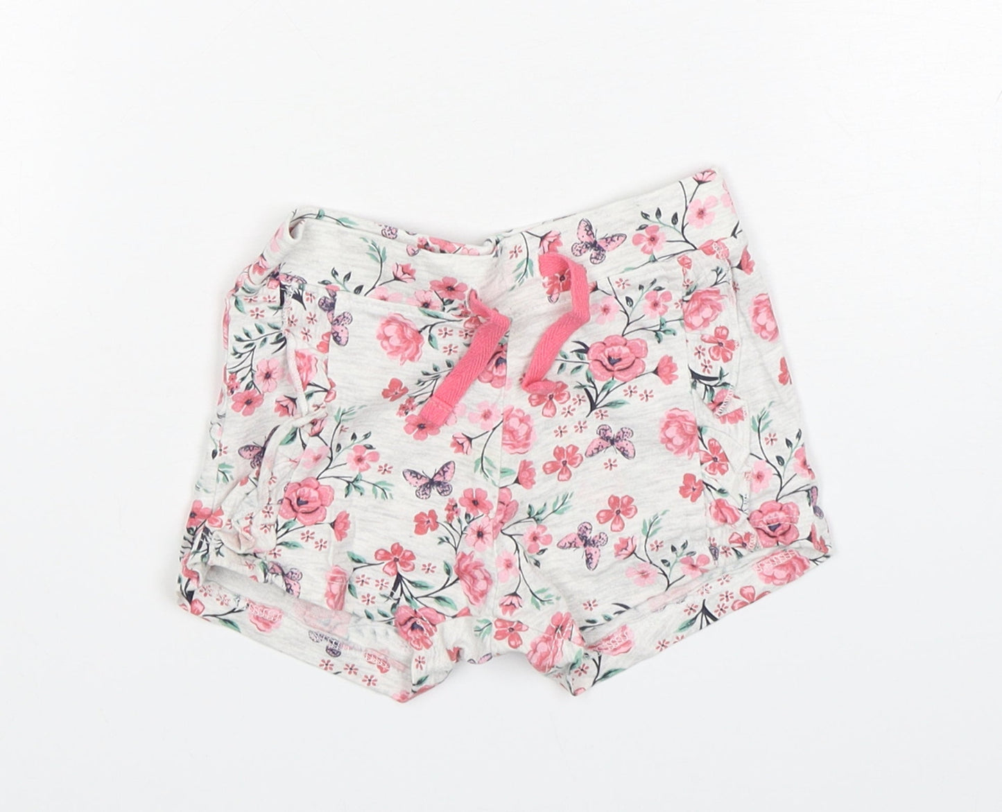 Primark Girls Grey Floral Cotton Sweatpants Trousers Size 9-12 Months   - Shorts
