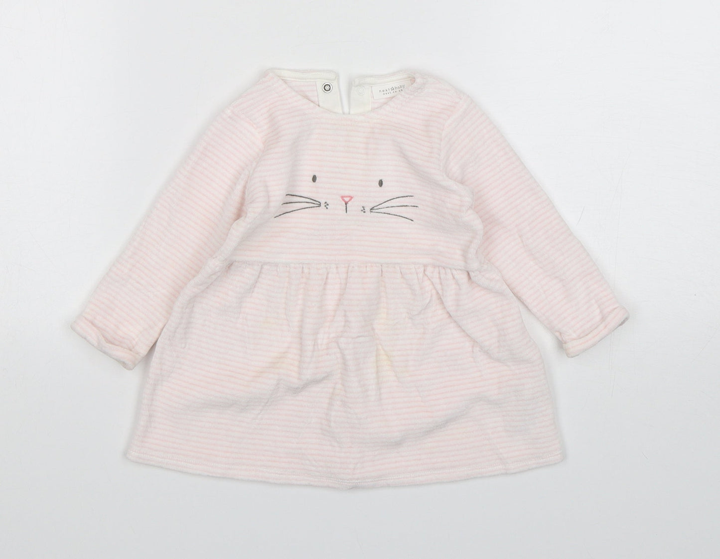 NEXT Girls Pink Striped Cotton A-Line  Size 6-9 Months  Round Neck