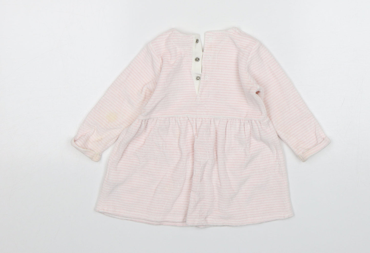 NEXT Girls Pink Striped Cotton A-Line  Size 6-9 Months  Round Neck