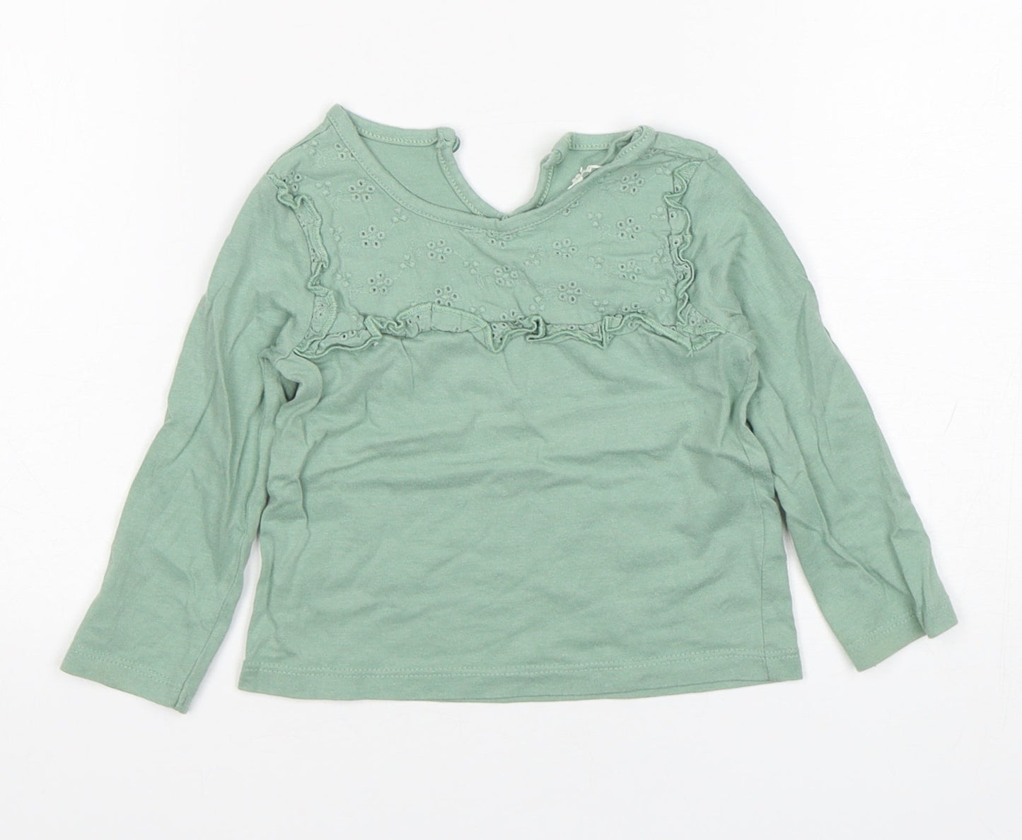 Primark Girls Green  Cotton Basic T-Shirt Size 9-12 Months Round Neck