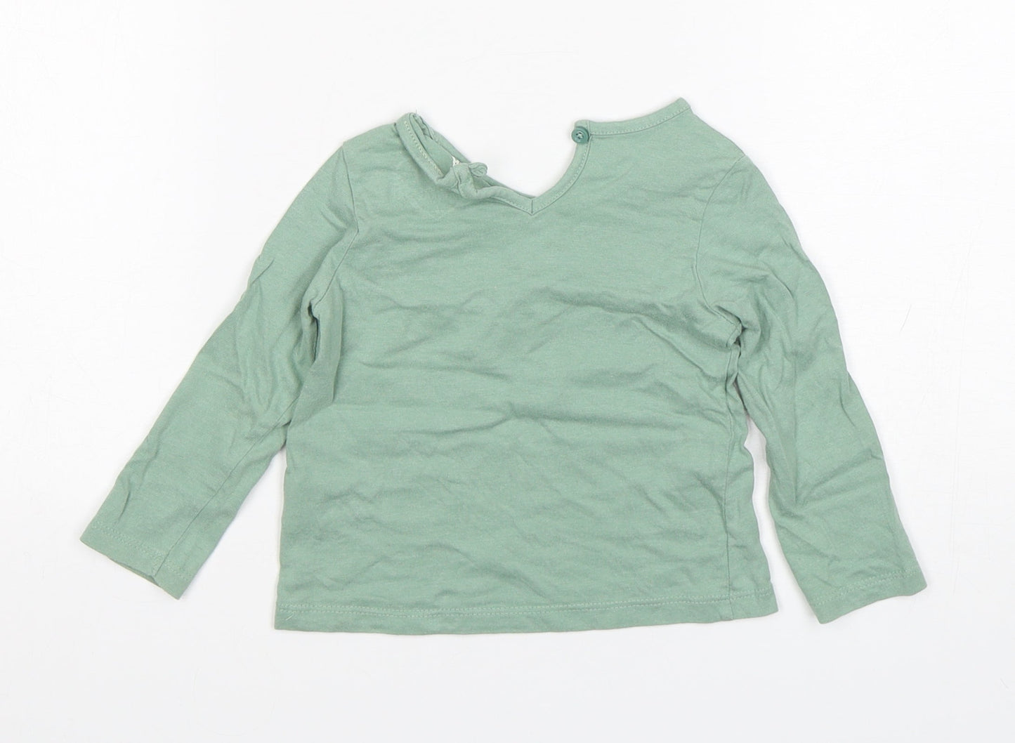 Primark Girls Green  Cotton Basic T-Shirt Size 9-12 Months Round Neck