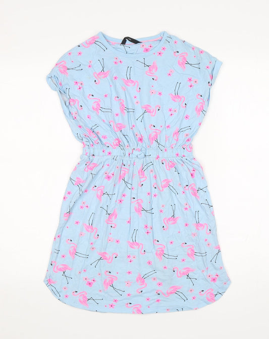 George Girls Blue Animal Print Cotton T-Shirt Dress  Size 10-11 Years  Round Neck