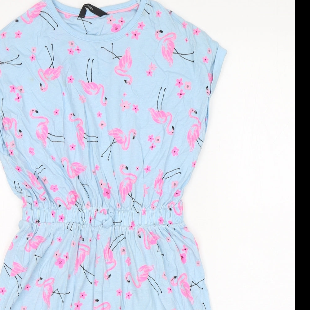 George Girls Blue Animal Print Cotton T-Shirt Dress  Size 10-11 Years  Round Neck