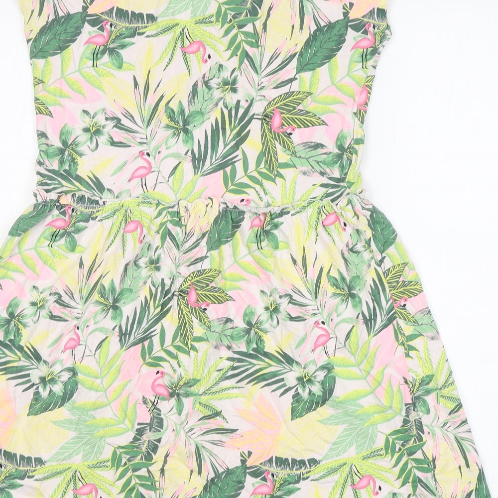 George Girls Green Floral Cotton T-Shirt Dress  Size 12-13 Years  Round Neck