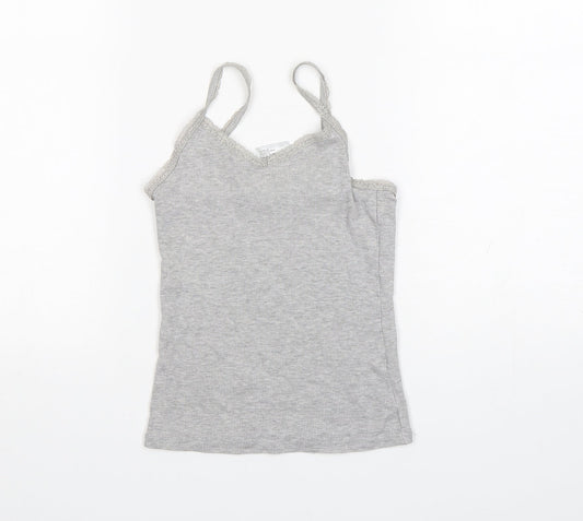 H&M Girls Grey  Cotton Camisole Tank Size 9-10 Years V-Neck