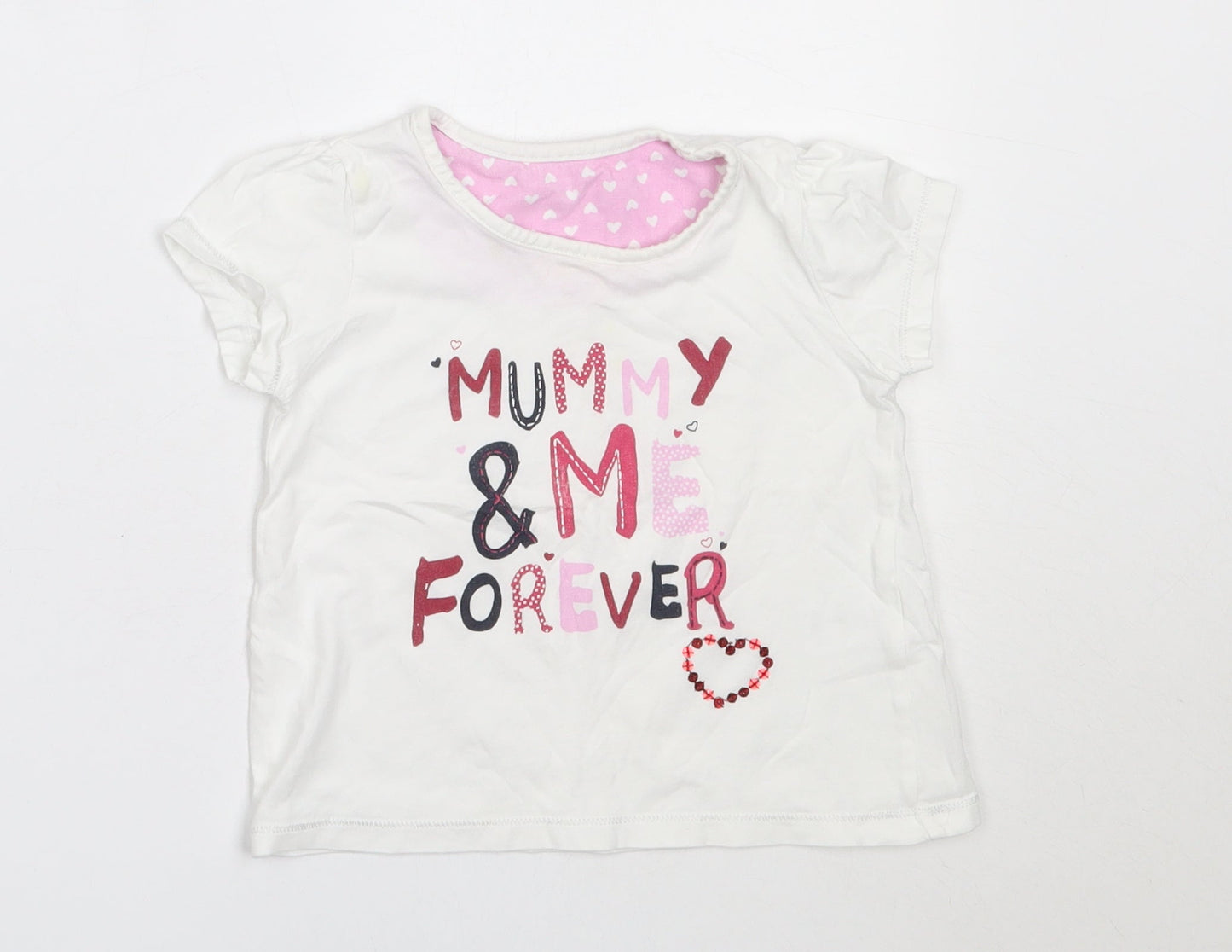Matalan Girls White  Cotton Basic T-Shirt Size 12-18 Months Round Neck  - mum