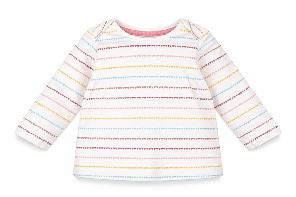 F&F Girls White Striped Cotton Basic T-Shirt Size 0-3 Months Round Neck