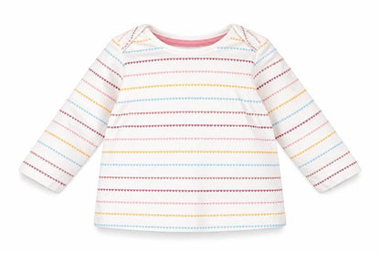 F&F Girls White Striped Cotton Basic T-Shirt Size 0-3 Months Round Neck
