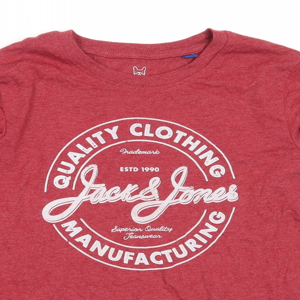 JACK & JONES Boys Red  Cotton Basic T-Shirt Size 12 Years Round Neck