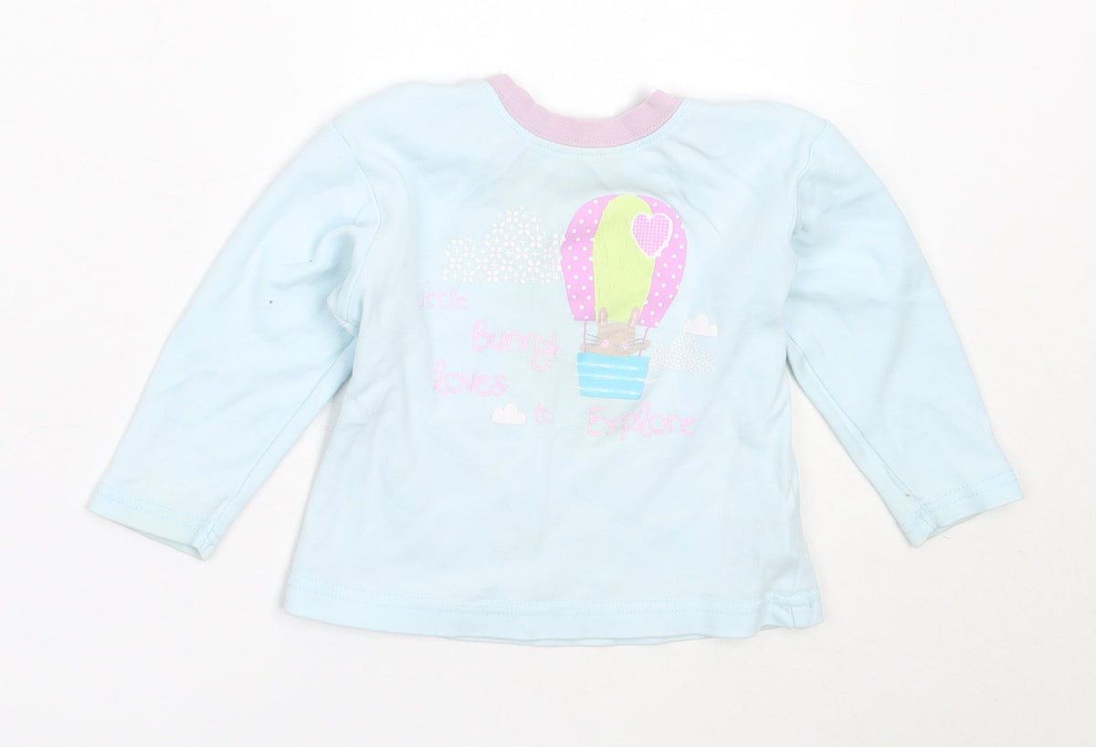Dunnes Girls Blue  Cotton Basic T-Shirt Size 12-18 Months Round Neck  - bunny