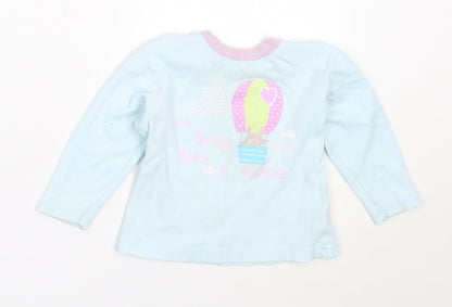 Dunnes Girls Blue  Cotton Basic T-Shirt Size 12-18 Months Round Neck  - bunny