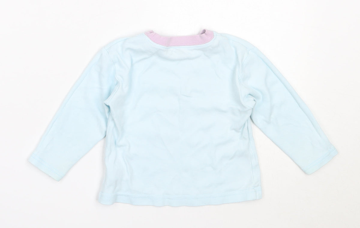 Dunnes Girls Blue  Cotton Basic T-Shirt Size 12-18 Months Round Neck  - bunny
