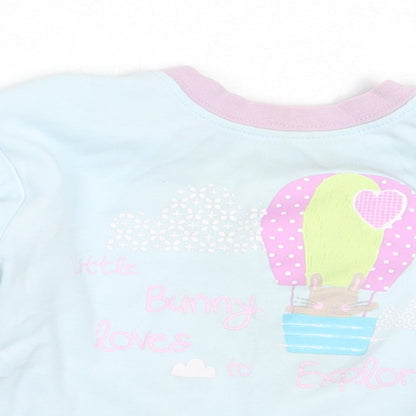 Dunnes Girls Blue  Cotton Basic T-Shirt Size 12-18 Months Round Neck  - bunny