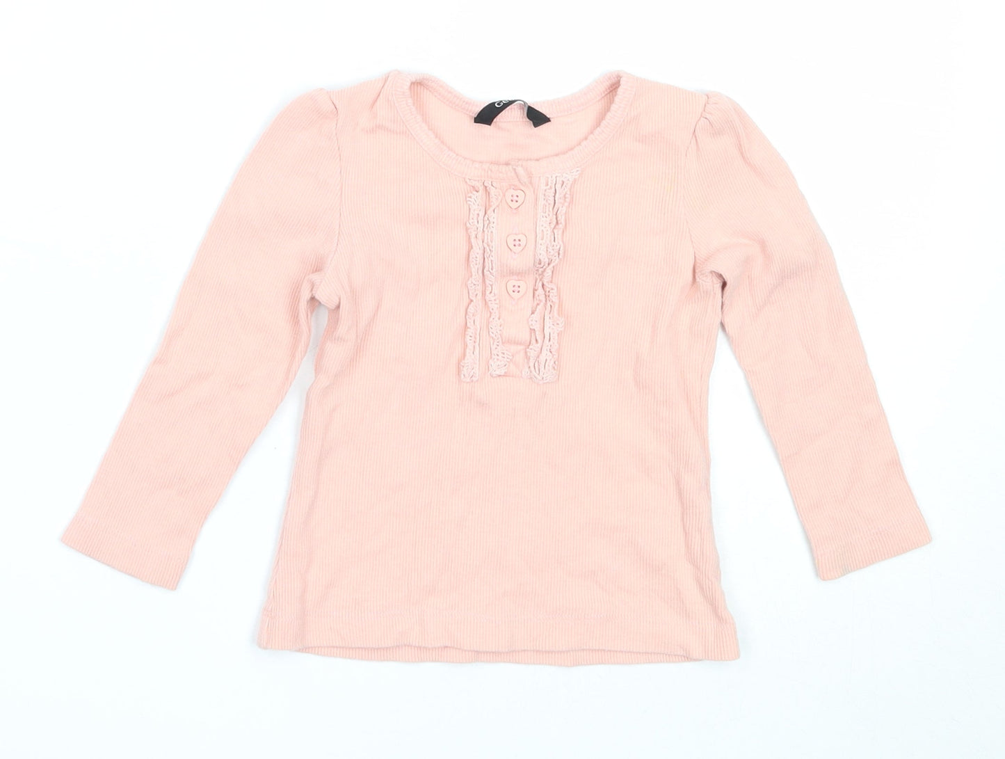George Girls Pink  Cotton Basic T-Shirt Size 18-24 Months Round Neck