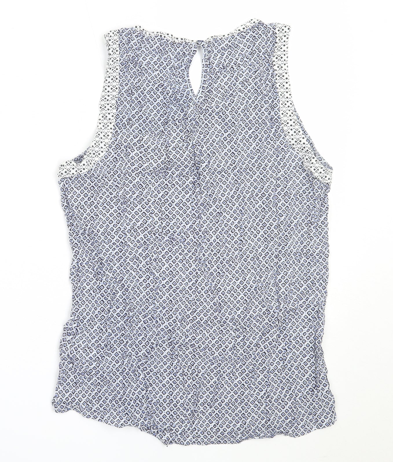 NEXT Womens Blue Geometric Viscose Basic Blouse Size 12 Round Neck