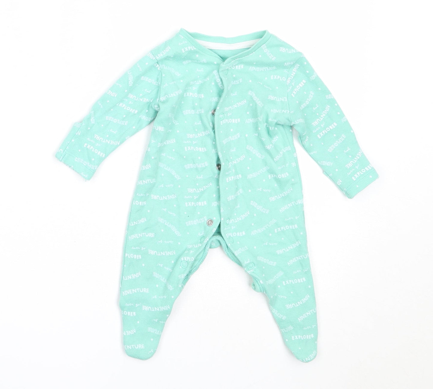 Primark Boys Green  Cotton Babygrow One-Piece Size Newborn