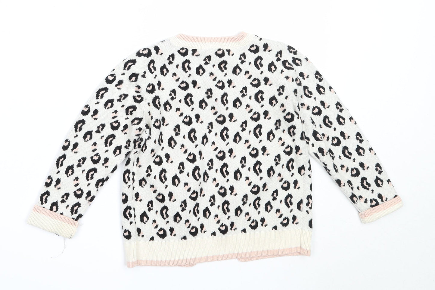 TU Girls Ivory Round Neck Animal Print Cotton Cardigan Jumper Size 2-3 Years