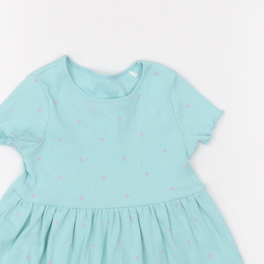 George Girls Blue Polka Dot Cotton A-Line  Size 2-3 Years  Crew Neck Pullover