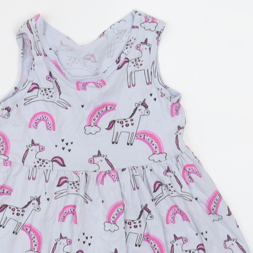 George Girls Purple Geometric Cotton A-Line  Size 2-3 Years  Crew Neck Pullover - unicorn and rainbows