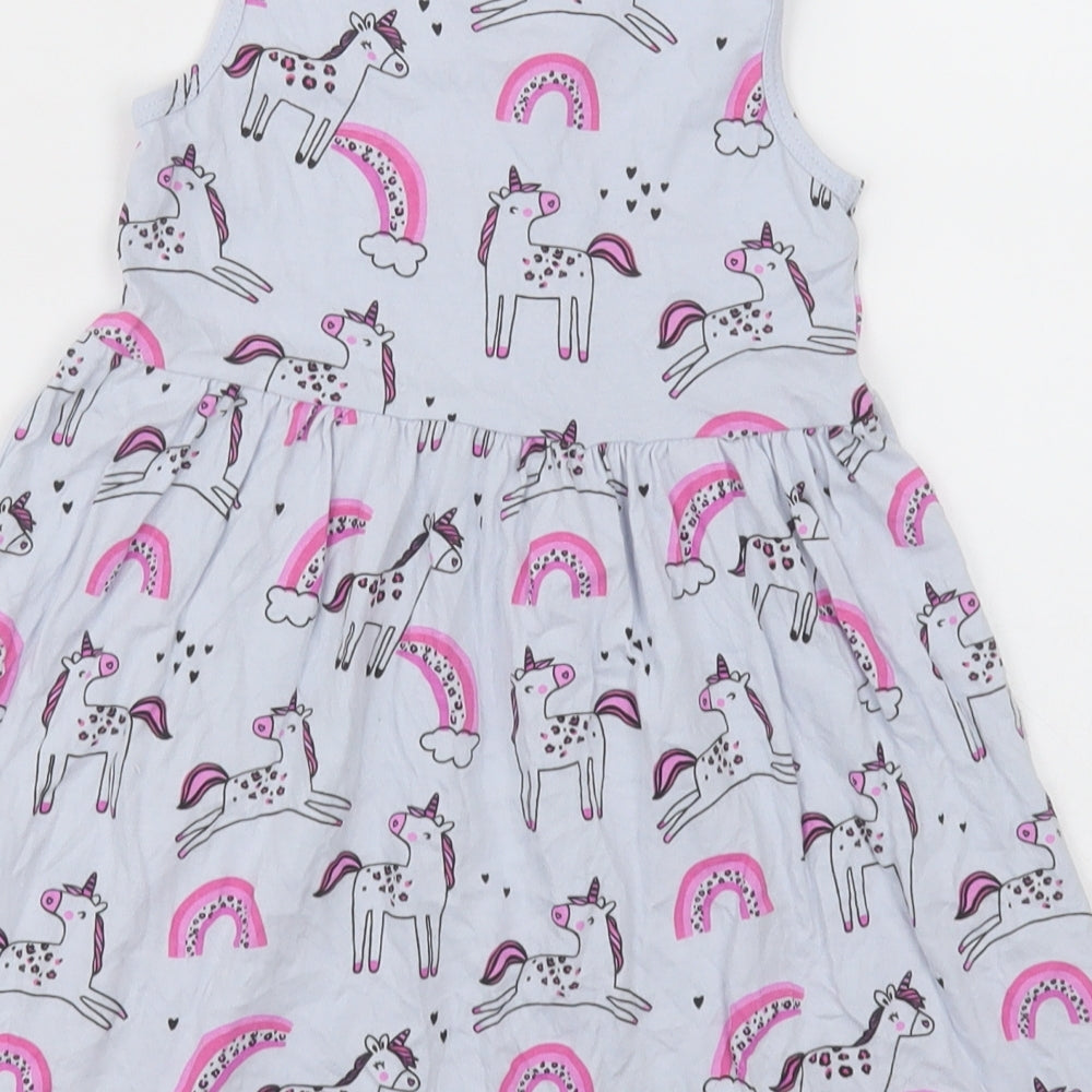 George Girls Purple Geometric Cotton A-Line  Size 2-3 Years  Crew Neck Pullover - unicorn and rainbows