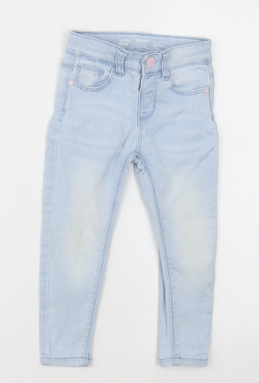 Primark Girls Blue  Cotton Skinny Jeans Size 2-3 Years  Regular Button
