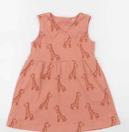Preloved georfe Girls Orange Geometric Polyester A-Line  Size 2-3 Years  V-Neck Pullover - giraffe - Front