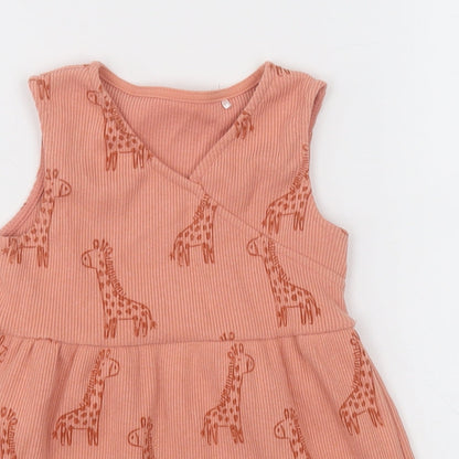 Preloved georfe Girls Orange Geometric Polyester A-Line  Size 2-3 Years  V-Neck Pullover - giraffe - Detail