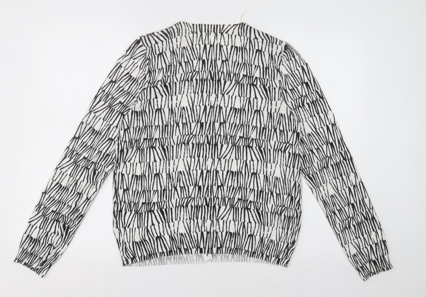 sainsburys Womens White Crew Neck Geometric Viscose Cardigan Jumper Size 14