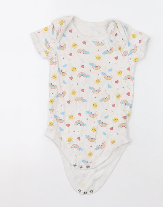 Matalan Baby White Geometric Cotton Babygrow One-Piece Size 18-24 Months  Button - sunshine and rainbows