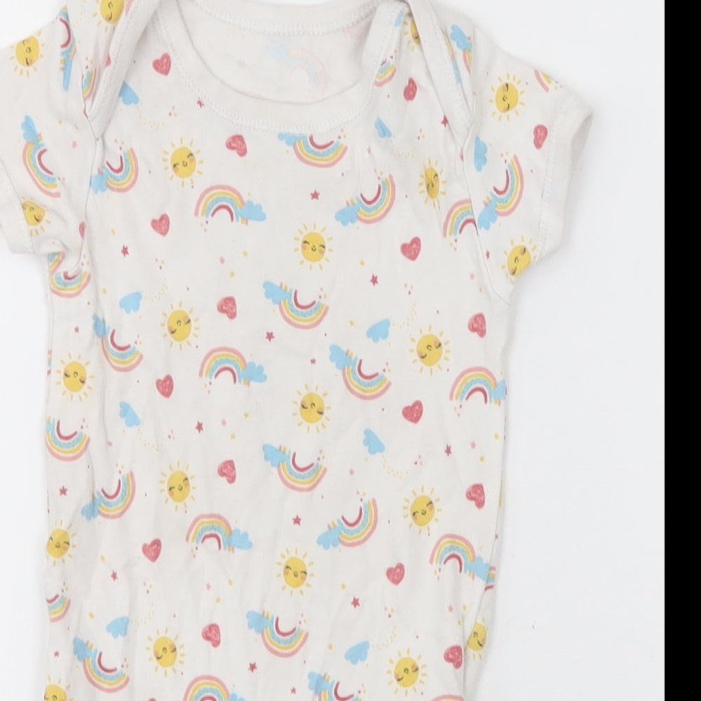 Matalan Baby White Geometric Cotton Babygrow One-Piece Size 18-24 Months  Button - sunshine and rainbows