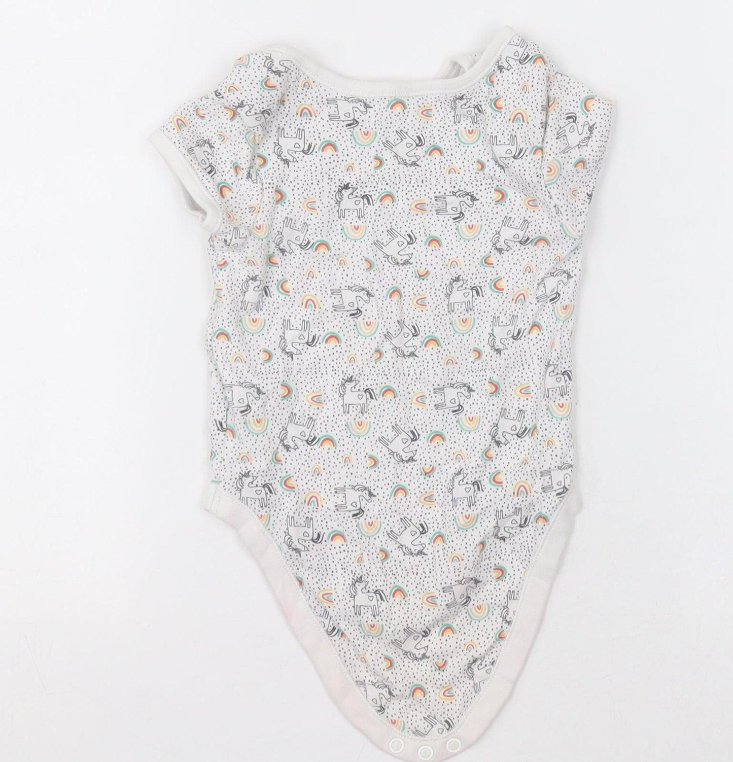 Primark Baby White Geometric Cotton Babygrow One-Piece Size 12-18 Months  Button - unicorn and rainbows