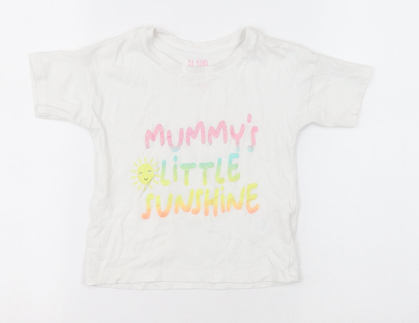 Matalan Girls White  Cotton Basic T-Shirt Size 2-3 Years Crew Neck Pullover - mummys little sunshine