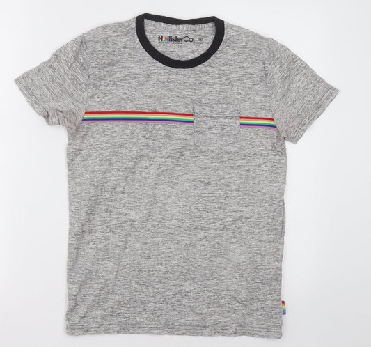Hollister Womens Grey Striped Cotton Basic T-Shirt Size 2XS Crew Neck