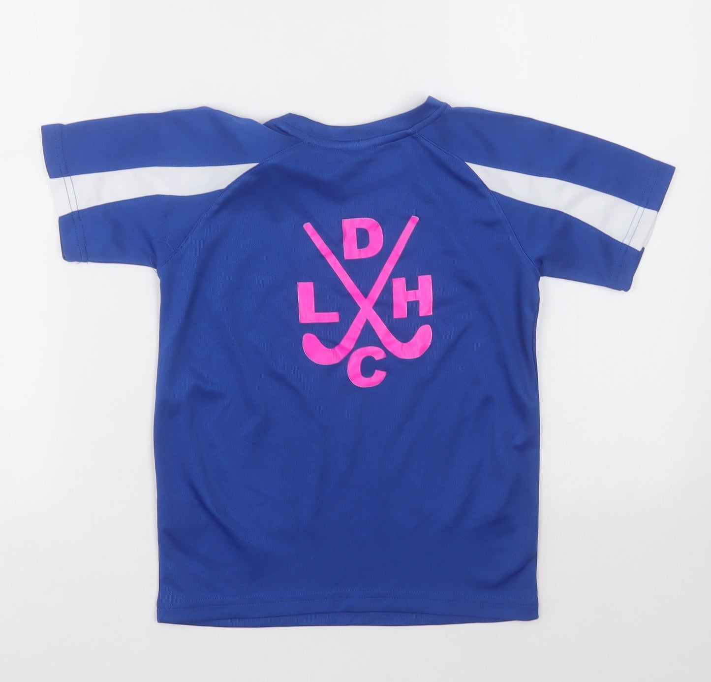Awdis Boys Blue Striped Polyester Basic T-Shirt Size 5-6 Years Crew Neck Pullover - dromore hockey club