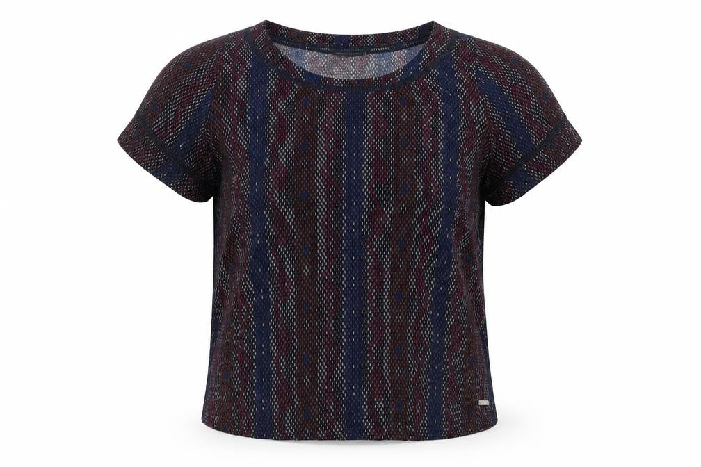 Broadway Womens Multicoloured Geometric Viscose Basic T-Shirt Size S Crew Neck
