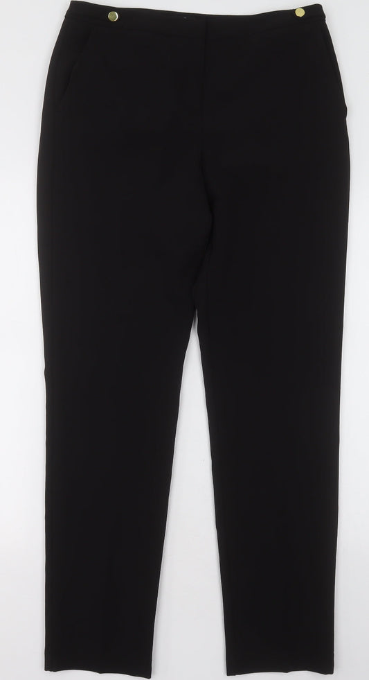 M&Co Womens Black  Polyester Trousers  Size 12 L32 in Regular Hook & Eye