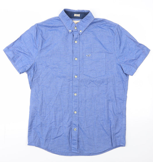 Hollister Mens Blue  Cotton  Button-Up Size M Round Neck Button