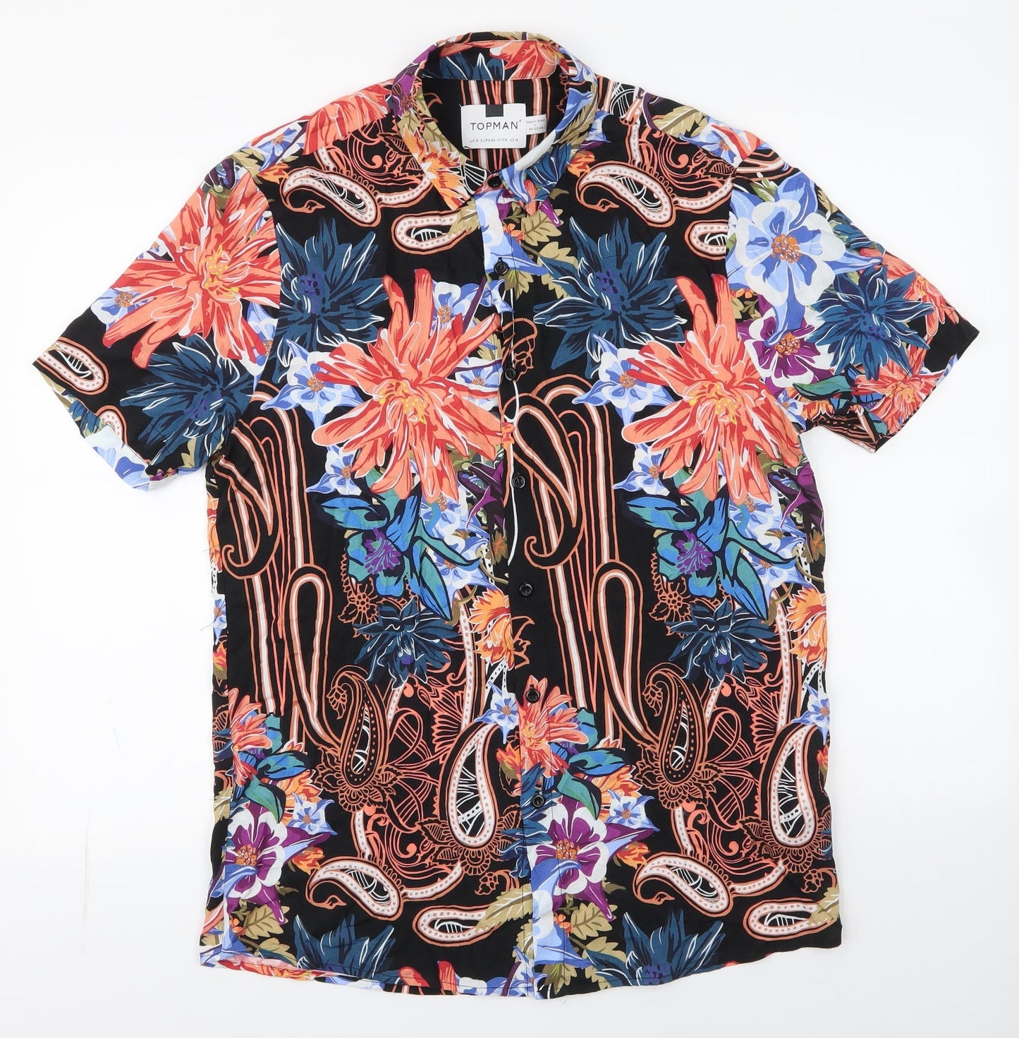 Topman Mens Multicoloured Paisley Viscose  Button-Up Size M Collared Button