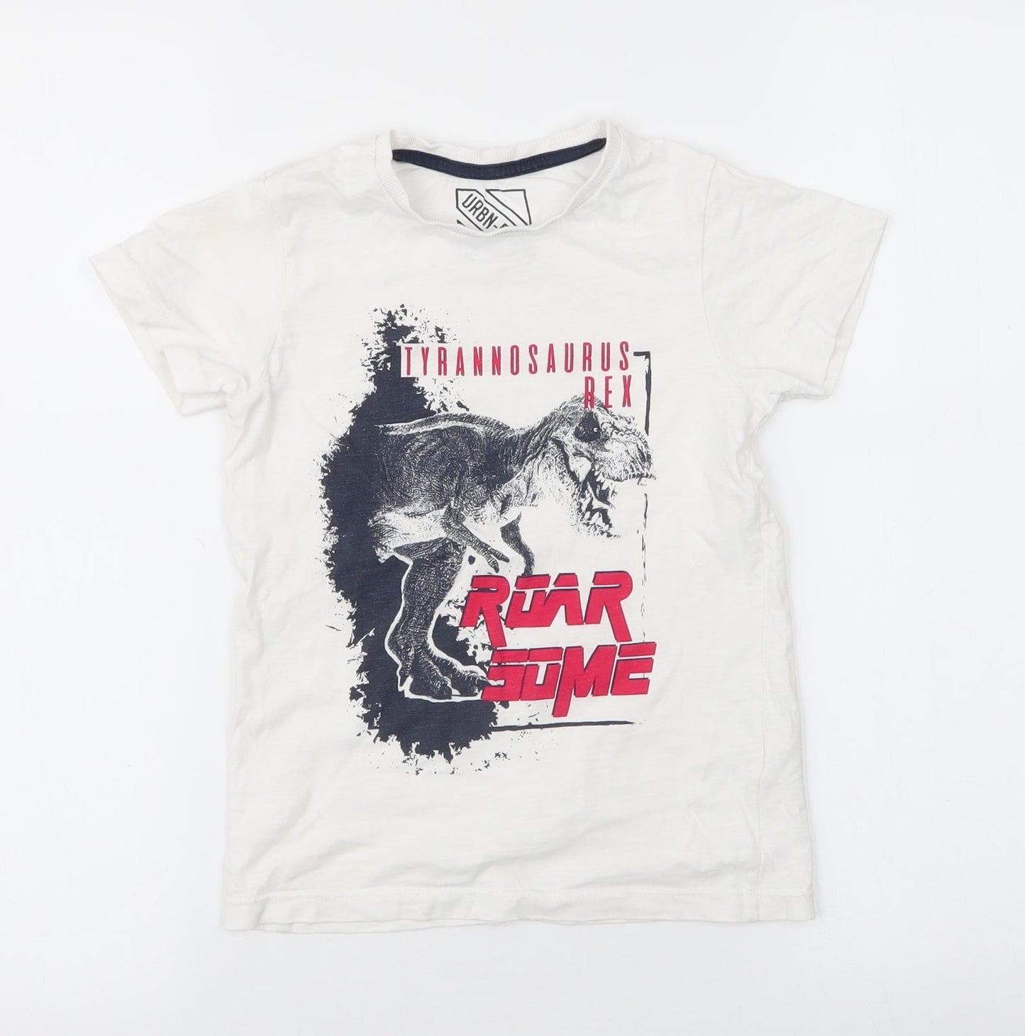 Matalan Boys White  100% Cotton Basic T-Shirt Size 6 Years Round Neck Pullover - dinosaur